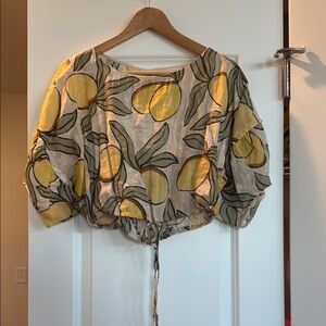 Yellow and Green Patterned Women's Top